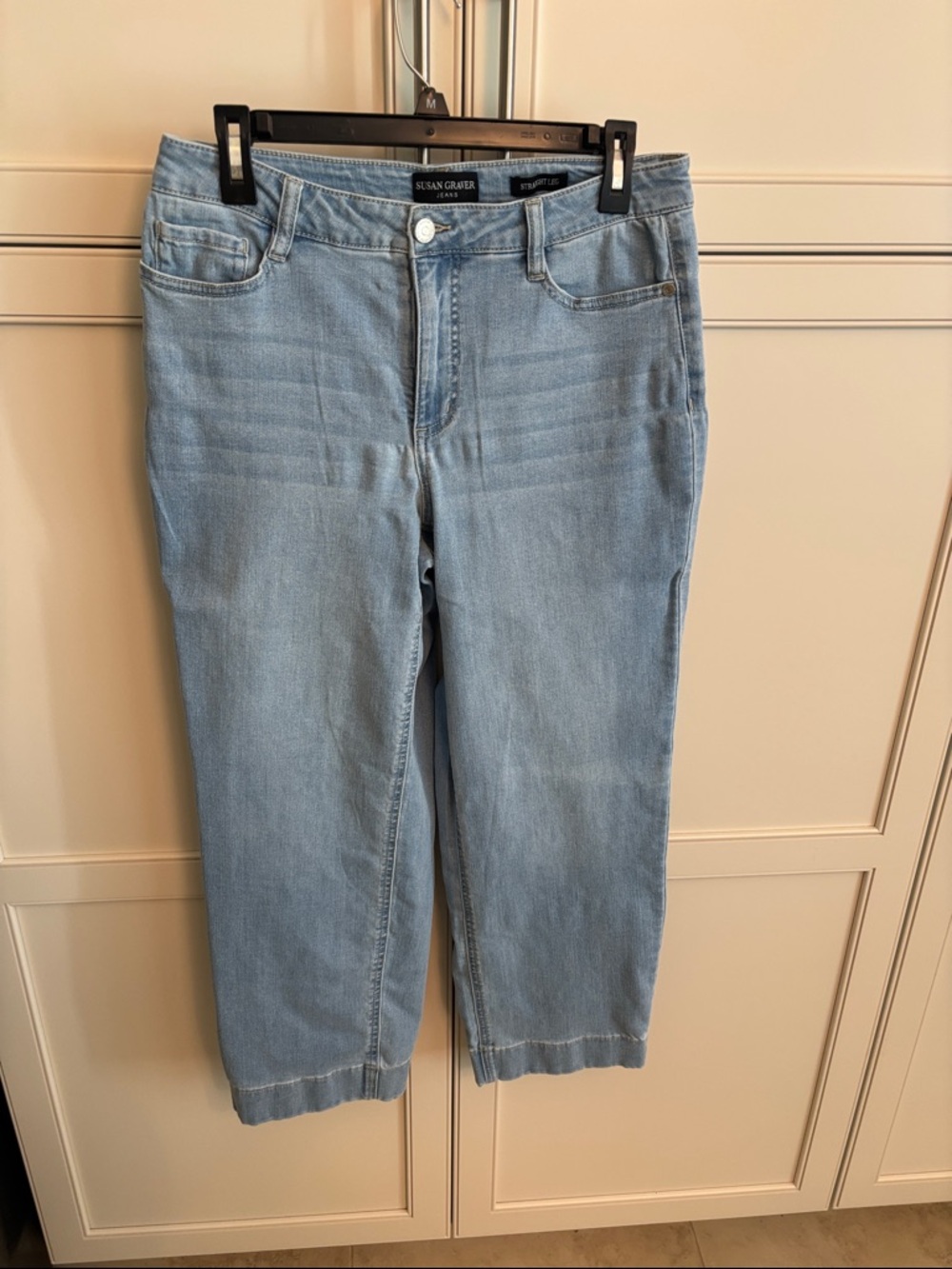 Susan Graver Light Blue Cropped Straight-Leg Jeans